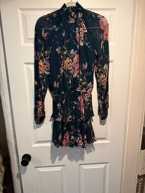 Yumi Kim Long Sleeve Mini Dress floral and Dark Teal